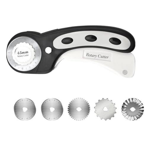 Rotary Cutter For Fabric, 6 Pack 45mm Fabric Cutter with 5 pieces Extra Blades,Ergonomic Handle Rolling Cutter for Fabric, Leather, Crafting, Sewing, Quilting, Fabric Rotary Cutter (Black) - color: Black
