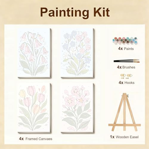 Gemozaic 4 Pack Paint by Numbers Kit for Adults with Frame, Easy Flowers - color: BKH2558-BKH2561