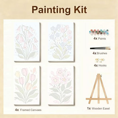 Gemozaic 4 Pack Paint by Numbers Kit for Adults with Frame, Easy Flowers - color: BKH2558-BKH2561