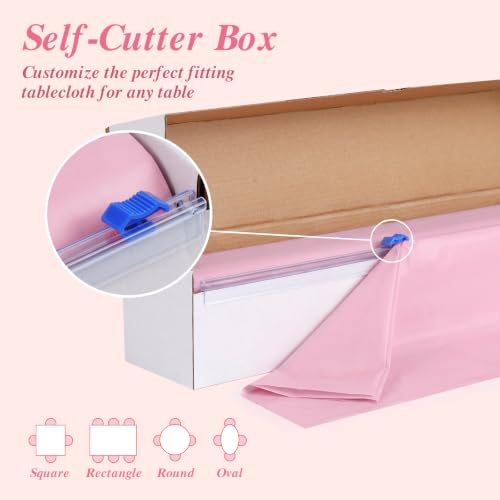 Goodluck 54 Inch x 300 Feet Pink Plastic Tablecloth Roll with Cutter Box - color: Pink, size: 15.4" x 5.5" (Rectangular)