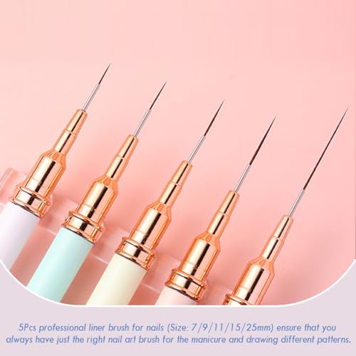 Nail Art Liner Brushes, 5Pcs Gel Polish Painting Art Design Pen Set - color: Multicolor (5Pcs)