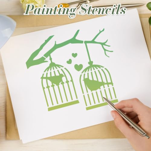 Bird Stencils for Crafts Reusable 16Pcs Stencils(7.7X7.7 Inch) | DIY Art Painting Stencil Furniture Decor Kit for Wood Embroidery Wall Silk Screen Journaling - color: Bird