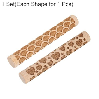 HARFINGTON 2pcs Wood Clay Roller 4" Fan Heart Pattern Rolling Pins Wood Rollers Pottery Tools Wood Grain Texture Rollers for Clay Baking Dough Playdough DIY - style: Fan + Heart