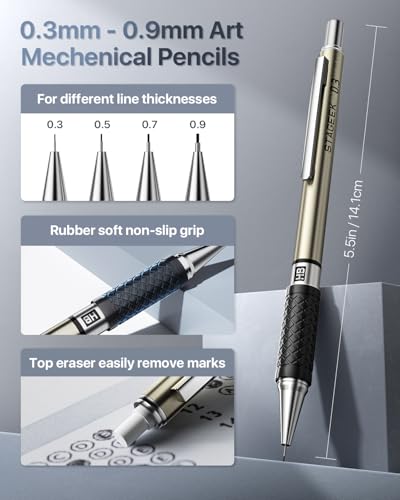 STAGEEK 37PCS Mechanical Pencil Set with Case, 0.3, 0.5, 0.7, 0.9 ＆2PCS 2mm - style: 0.3, 0.5, 0.7, 0.9, 2MM