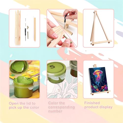 4 Pack Beach Paint by Numbers for Adults with Framed Canvas - Wooden Easel - color: BKH2378+BKH2379+BKH2380+BKH2381