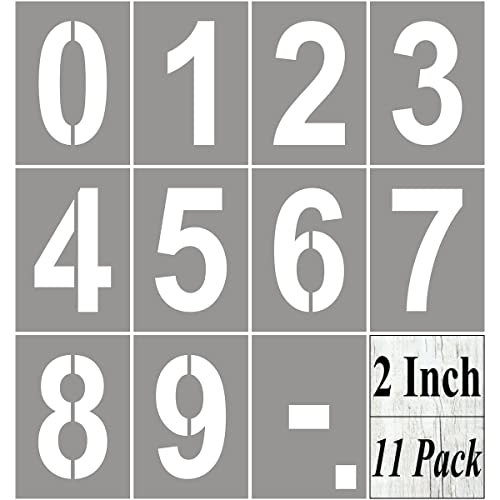 2 Inch Large Number Stencils for Painting - 11 Pack Number Stencil Templates for Curb Address, Cakes, Cookies, Mailboxes and Crafts, Reusable House Numbers Stencils for Wood Signs & Cement Wall Art - size: 2 Inch