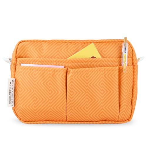 Multiple Pockets Portfolio Organizer with Zippered,Storage Pencil Pouch Bag - color: Orange