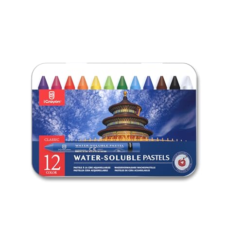 12 Colors Water-Soluble Pastel Crayons Set, Multi-Technique Art Kit with Brush & Palette, Versatile for Watercolor, Oil Pastel & Ink Effects, Easy Blending for Beginners, Sketching & Creative Drawing - size: 12 Count (Pack of 1)