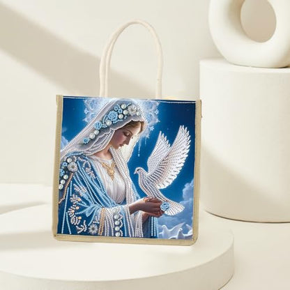JZHYOAN Diamond Painting Canvas Tote Bags, DIY Diomand Art Tote Bags Kits for Adults, Reusable Grocery Shopping Hand Storage Bag with Handles, Portable Book Storage for Family School Woman Man