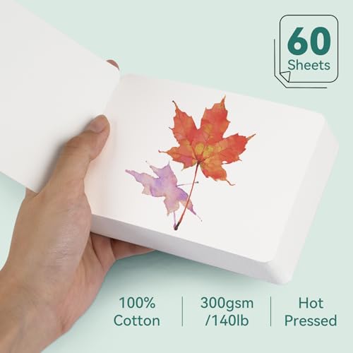 Lightwish 60 Sheets Mini Watercolor Sketchbook 3.5 x 5.1 inch Hot Press 300gsm/140lb, Travel Size Portable Tearable Square Painting Notebook, Square Watercolor Sketch Book Art Paper Sketchbook - size: 3.5 x 5.1 inch