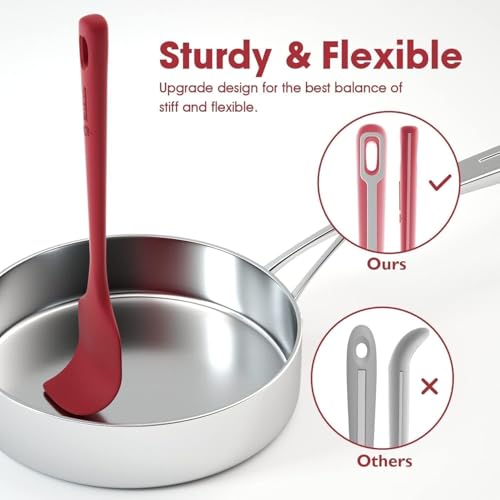 ChefAide 4 Pieces Silicone Spatula Set, Food Grade Rubber Spatula, Upgrade Strong Handle with Ergonomic Grip, Heat Resistant for Nonstick Cookware, Cooking - color: Red, size: 4 pieces