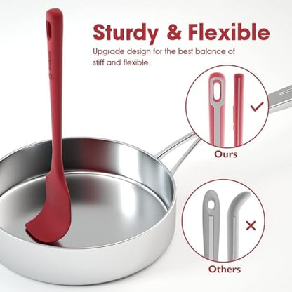 ChefAide 4 Pieces Silicone Spatula Set, Food Grade Rubber Spatula, Upgrade Strong Handle with Ergonomic Grip, Heat Resistant for Nonstick Cookware, Cooking - color: Red, size: 4 pieces