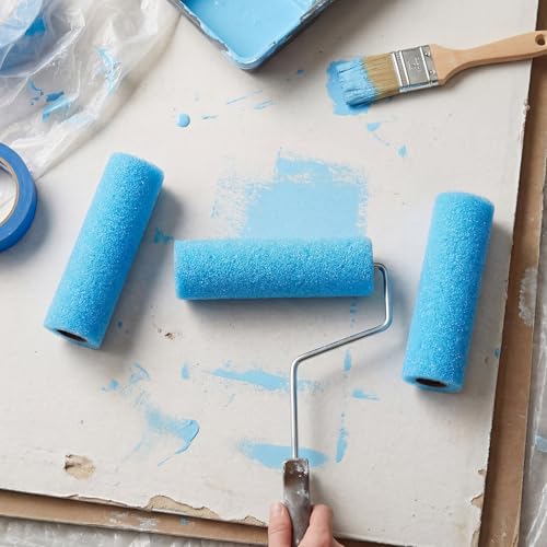 Nuanchu 3 Pcs 9" Blue Foam Textured Rollers Washable Foam Textured Paint Roller Opened Celled Roller for Swimming Pool Boat Deck Cabin Floor Ceiling Drywall Bed Liner Other Small Area, Without Handle - size: 9 Inch