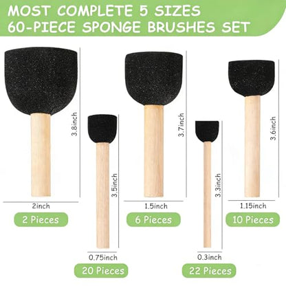 60 Pcs Round Paint Sponges Set, 5 Sizes Sponge Brushes for Painting, Sponge Paint Brushes for Acrylic Painting, Wooden Handle Craft Sponges for DIY, Crafts and Kids Arts (Black) - style: 60 Pcs Black