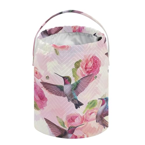 Yarn Bag Small Crochet Bag Drawstring Yarn Storage Organizer Knitting Project Bags Potable Yarn Holder with Holes Handle Crocheting Needles Knitting Accessories Pink Anna Hummingbird and Rose - color: Pink Anna Hummingbird and Rose
