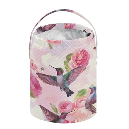 Yarn Bag Small Crochet Bag Drawstring Yarn Storage Organizer Knitting Project Bags Potable Yarn Holder with Holes Handle Crocheting Needles Knitting Accessories Pink Anna Hummingbird and Rose - color: Pink Anna Hummingbird and Rose