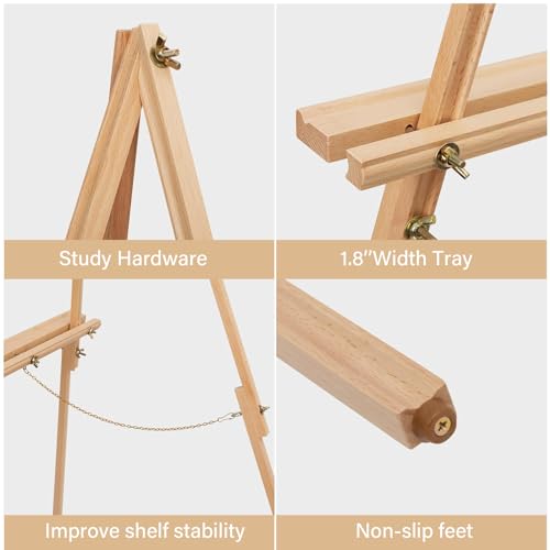 Wooden Easel Stand for Sign,63" Portable Painting Easel, Adjustable Poster Stand with Tripod Easel for Painting, Wedding Sign, Drawing, Canvas, Display Show (Natural) - color: Natural