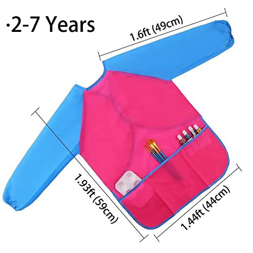 Zkptops 6 Pack Kids Art Smocks Waterproof Kid Painting Aprons Toddler Art Smock Kids Paint Smock with Long Sleeve 3 Roomy Pockets for Age 3-7 Years - color: 6 Pack