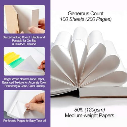 TRANSON A6 Mini Sketchbook Marker Pad, 80lb/120gsm Heavyweight Art Paper, No Bleed Through, 100 Sheets/200 Pages 4.13"x5.83" for Drawing & Sketching - size: A6 120gsm
