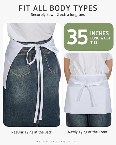 Syntus Server Apron for Men Women, Waitress Waist Apron, Black 1/3/12 Packs - color: White