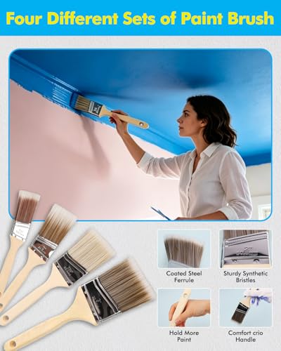 32 PCS Paint Roller Kit with Extension Pole, Paint Rollers Frames, Brushes, Tray & Liners, Professional Painting Supplies for Walls Ceiling House Interior, Foam Roller Tool Set with Bag