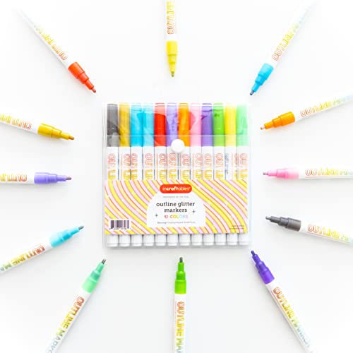 Incraftables Outline Glitter Markers (12 Colors) – Metallic, Double Line Pens, Shimmer Markers for Crafts, Greeting Cards, Drawing - style: Glitter Marker