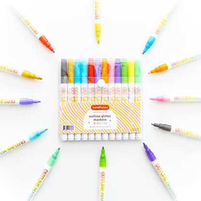 Incraftables Outline Glitter Markers (12 Colors) – Metallic, Double Line Pens, Shimmer Markers for Crafts, Greeting Cards, Drawing - style: Glitter Marker