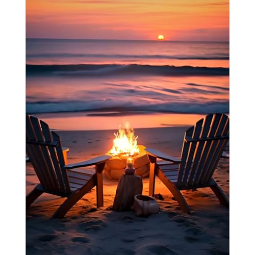 Yezavesu Beach Paint by Numbers Kit for Adults, Campfire Adult Paint by Number Kits on Canvas Without Frame, DIY Acrylic Sunset Painting by Numbers for Home Wall Decor Gift 16x20 Inch - color: YOPNF09