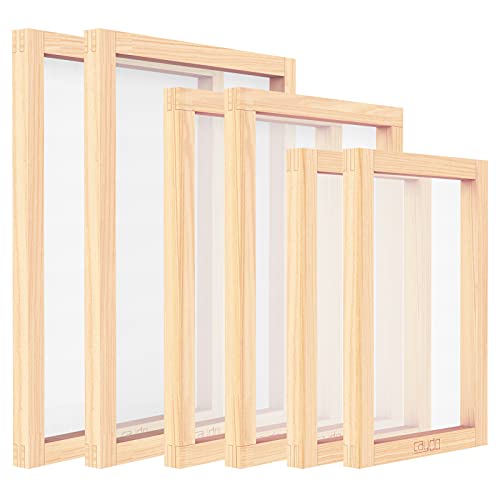 Caydo 6 Pieces 3 Size Wood Silk Screen Printing Frame with Mesh | Silk Screen 10 x 14 Inch, 8 x 12 Inch, 6 x 10 Inch
