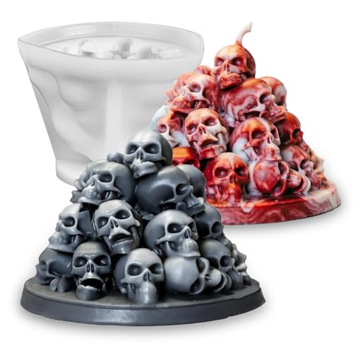 Wehous Stacked Skull Candle Molds for Candle Making, Cool Halloween Skull Silicone Molds for Epoxy Resin Casting Concrete Candle Soap Wax Mold, 3D Chocolate Cake Fondant Halloween Ornament Mold - color: Skull