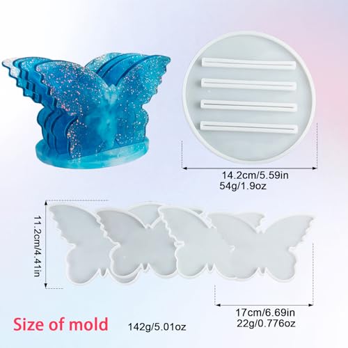 Butterfly Coaster Resin Mold Set, 5-Piece Silicone Casting Molds with Base for Table Decor, Dining Table Coffee red Wine Coaster Making Tools