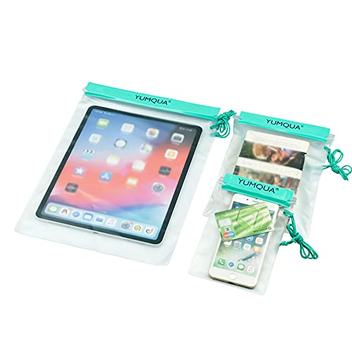 YUMQUA Waterproof Pouch Dry Bags Document Map Holder for Water Sport 3PACK - color: Teal