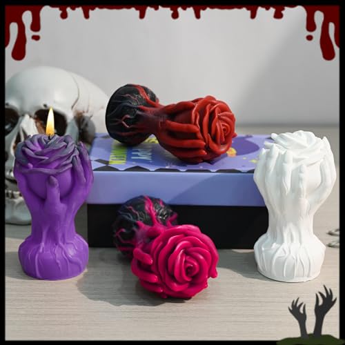 Halloween Candle Molds, Ghost Hand Holding Rose Mold Gothic Style | Candle Silicone Molds for Epoxy Resin Casting, Halloween Home Decoration, Pillar Plaster, Soap Making, Craft Handmade Gift - color: 1 PCS Hand Holding Rose Candle Mold