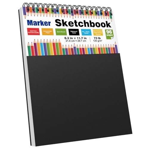 Sketch Book 8.3" x 11.7", 48 Sheets Top Spiral Bound Sketchbook with Waterproof Cover, 73lb/120gsm Drawing Paper, Art Sketch Pad for Artists & Beginners, Drawing, Illustration, Art Supplies