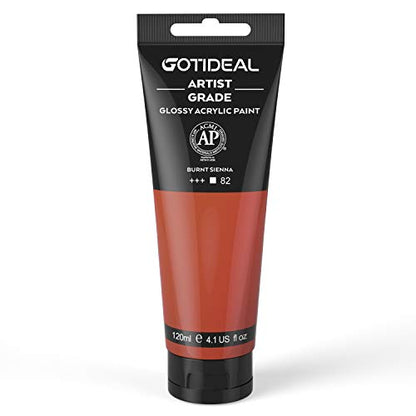 GOTIDEAL Acrylic Paint Burnt Sienna Tubes(120ml, 4.1 oz) Terracotta Paint | Non Toxic Non Fading Rich Pigments for Painters,Ideal for Canvas Wood Clay Fabric Ceramic Craft Supplies (Burnt Sienna) - color: Burnt Sienna, style: Regular