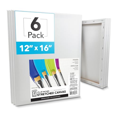 ArtSkills Stretched Canvas for Painting, 12x16 Canvas, 6-Pack Framed | Blank Canvas, Premium Wood Frame, Painting Supplies for Artists - size: 6-Pack 12x16