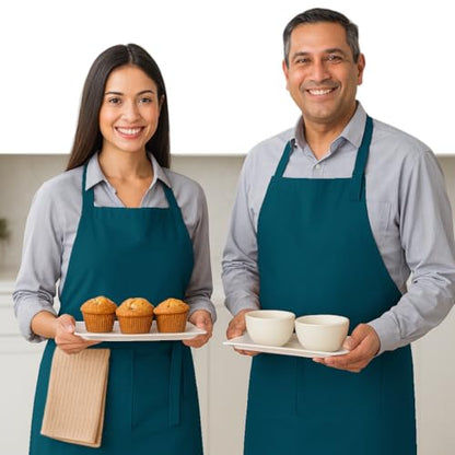 Native Fab Kitchen Apron 2 Pack - 100% Cotton Adjustable, Durable Apron with Pockets, Perfect for Cooking, Baking, Grilling - color: Teal Green