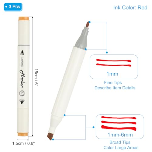 PATIKIL Dual Tip Markers, 3 Pcs Dual Tip Alcohol Markers Set White Barrel with Brush Tip and Fine Tip for Illustration Artist Adult Coloring Drawing Permanent Sketching, Orange - color: Orange