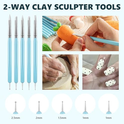 UUSYCUN 10PCS Silicone Clay Sculpting Tool, 2-Way Clay Shaper & Sculpter Brushes Tools for Modeling, Dotting, Polymer Clay, Pottery Crafts, Nail Art, Rock, Blending, Drawing, Air Dry Clay, Ceramics - color: Silicone-10PCS