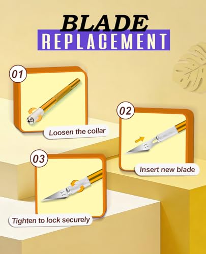 DIYSELF Exacto Craft Knife Set with 10 Extra #11 Blades, 6-Inch Metal Ruler | Craft Razor Knife with Ruler for Polymer Clay, Paper, Vinyl & Models, Exacto Knife for Crafting, Artists & Hobbyists, Gold - color: Gold