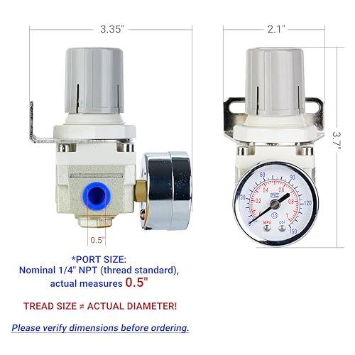 Air Pressure Regulator with 1/4" Port, Air Compressor Regulator with 0-150 PSI Precision Gauge and Bracket, Perfect for Compressed Air System, AR2000-02