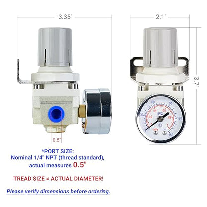 Air Pressure Regulator with 1/4" Port, Air Compressor Regulator with 0-150 PSI Precision Gauge and Bracket, Perfect for Compressed Air System, AR2000-02
