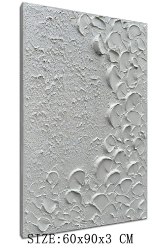 zoinart Pure White Texture Wall Art, Hand Painted Vertical White Abstract Modern Oil Paintings, Thick Texture Contemporary Wall Art 24x36 inch - color: BL-066