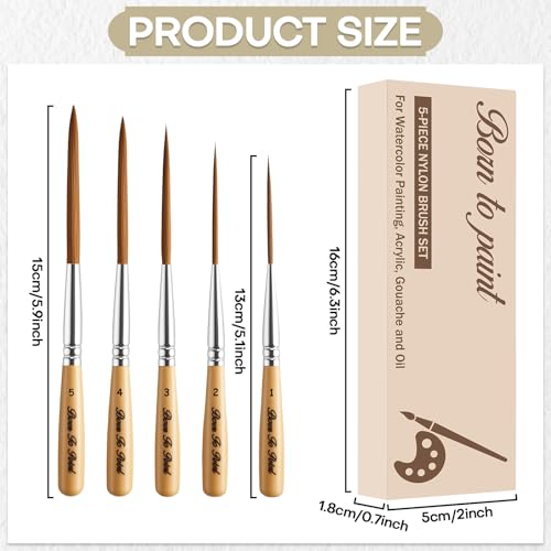 5Pcs Long Liner Brushes for Painting Detail Paint Brushes Extra Long Fine Point Tip Pinstriping Scroll Outlining Brush Highly Flexible Artist Paintbrush for Watercolor Acrylic Oil Gouache Beginners