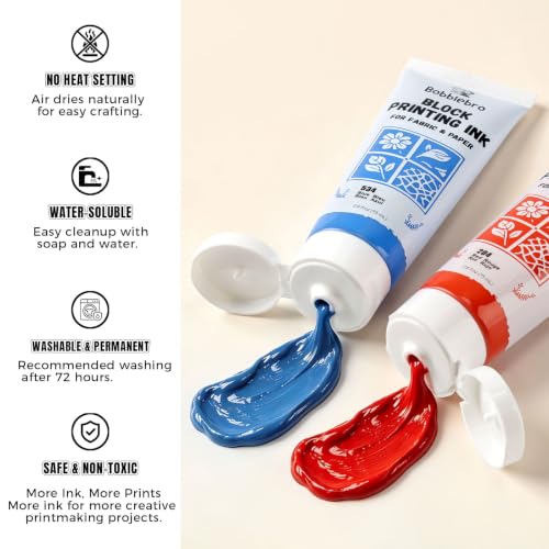 Block Printing Ink Set, 6 Colors, 2.6 oz Each, for Fabric & Paper