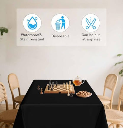 HEIPINIUYE 2 Pack Black Tablecloth Disposable 54 x 108 Inch Black Plastic Table Cloth Disposable Waterproof Rectangle Table Cover for Party Birthday Camping Picnic Tablecloths - color: Black Rectangle Tablecloth, size: 2 Pack