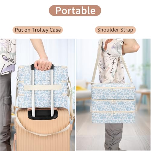 Nail Polish Organizer Bag Holds 86+ Bottles (15ml/0.5 fl.oz) &UV Nail Lamp - color: 01-Blue Flower, size: 86 Bottles