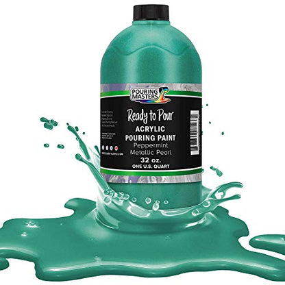 Pouring Masters Peppermint Metallic Pearl Ready to Pour Acrylic Pouring Paint - Premium 32-Ounce Pre-Mixed Fluid Acrylic Paint - Fluid Art Supplies for Canvas, Wood, Paper, Tile & Rocks | Ready to Pour, Premium Pre-Mixed Fluid Acrylic Paint - Fluid Art Su