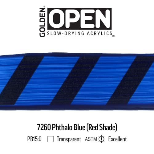 GOLDEN OPEN Slow-Drying Acrylics, Phthalo Blue (Red Shade), 8 fl. oz. Jar