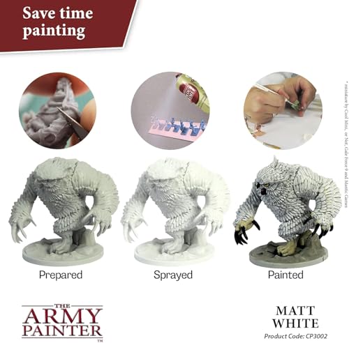 The Army Painter, Colour Primer Matt White, 400 ml acrylic spray | Spray Paint Basecoat for Miniature Model Undercoat Priming, Plastic Wargames, DnD & Warhammer - color: Matt White